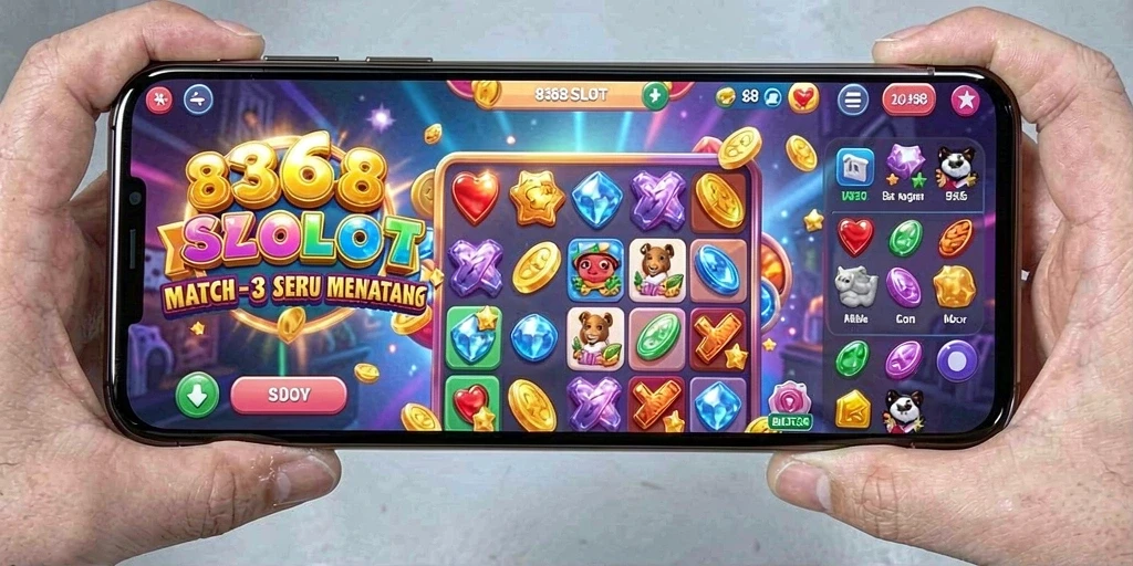 Screenshot utama 8368SLOT menampilkan gameplay seru dan warna-warni Match-3.