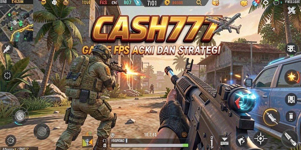 Tangkapan layar utama CASH777 menampilkan aksi pertempuran FPS yang mendebarkan.