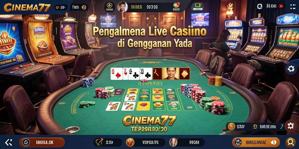 Screenshot aplikasi CINEMA77 menampilkan momen seru saat bermain Live Casino.