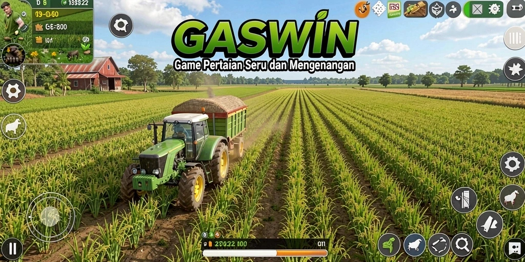 Screenshot utama GASWIN menampilkan kebun yang indah dengan berbagai tanaman.