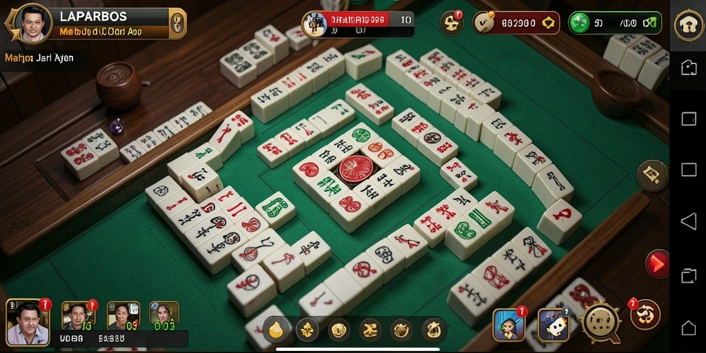 Tampilan gameplay seru dalam LAPARBOS saat menyusun batu Mahjong.