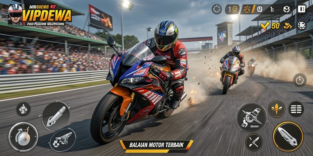 Screenshot gameplay VIPDEWA menampilkan aksi balapan motor yang mendebarkan.