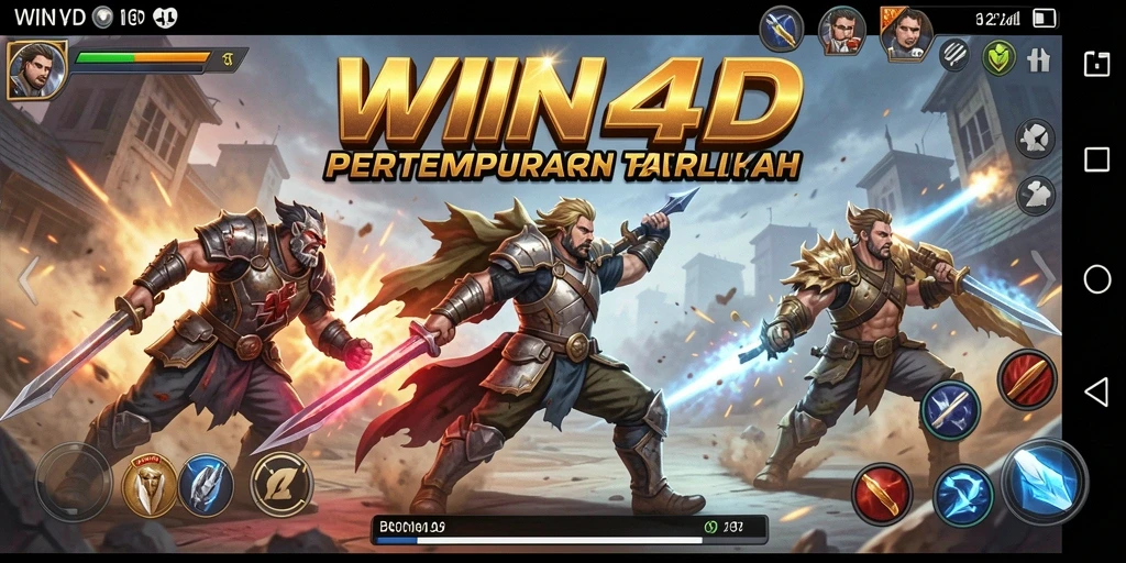 Tangkapan layar gameplay WIN4D yang menampilkan pertempuran intens.